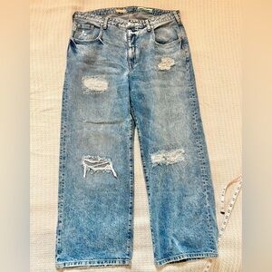 Anthropologie Pilcro Wide Leg Distressed Jeans with Sashiko Patches 16W Plus